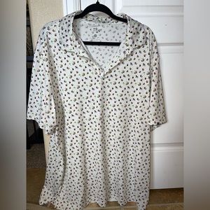 1764 2XL Men’s Fun Stretch Golf Shirt Palm Trees, Coconuts, Beach Chair